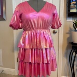 ✨ Juliana’s Metallic Pink Tiered Dress (Size S) ✨